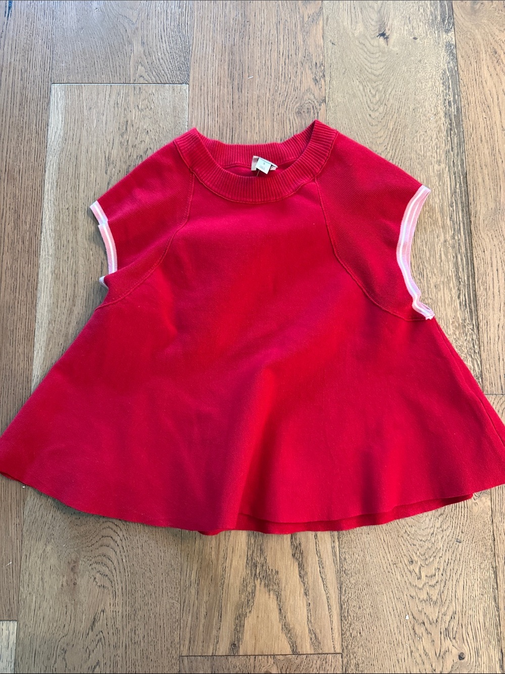 Maeve Red Knit Swing Top with Pink Trim - Picture 1 of 3